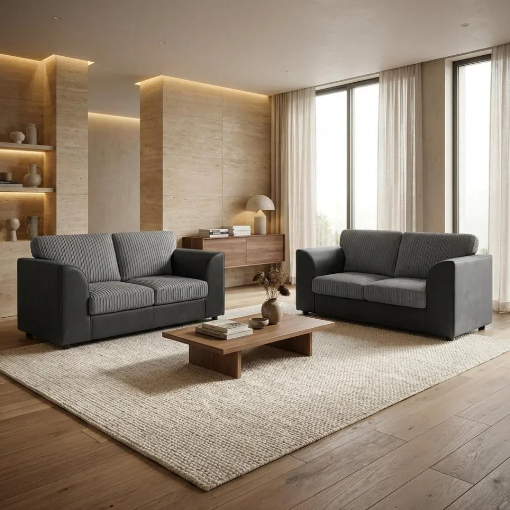 Byron Jumbo Cord and Faux Leather Living Room Sofa
