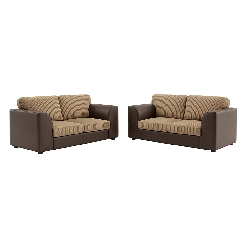 Byron Jumbo Cord and Faux Leather Living Room Sofa