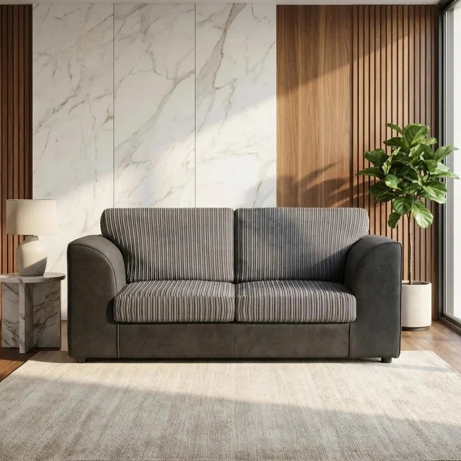 Byron Jumbo Cord and Faux Leather Living Room Sofa