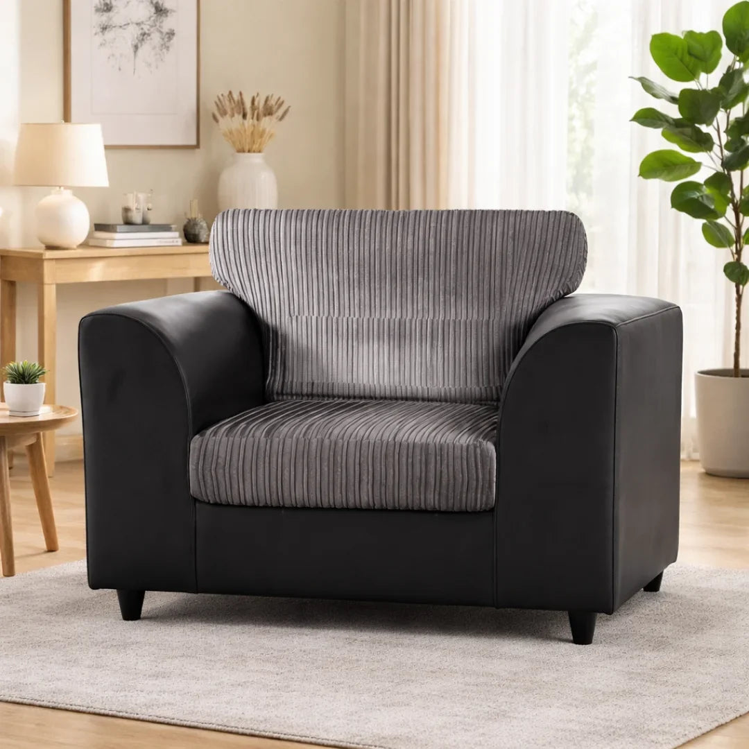 Byron Jumbo Cord and Faux Leather Living Room Sofa