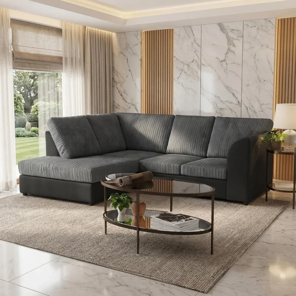 Byron Jumbo Cord and Faux Leather Living Room Sofa