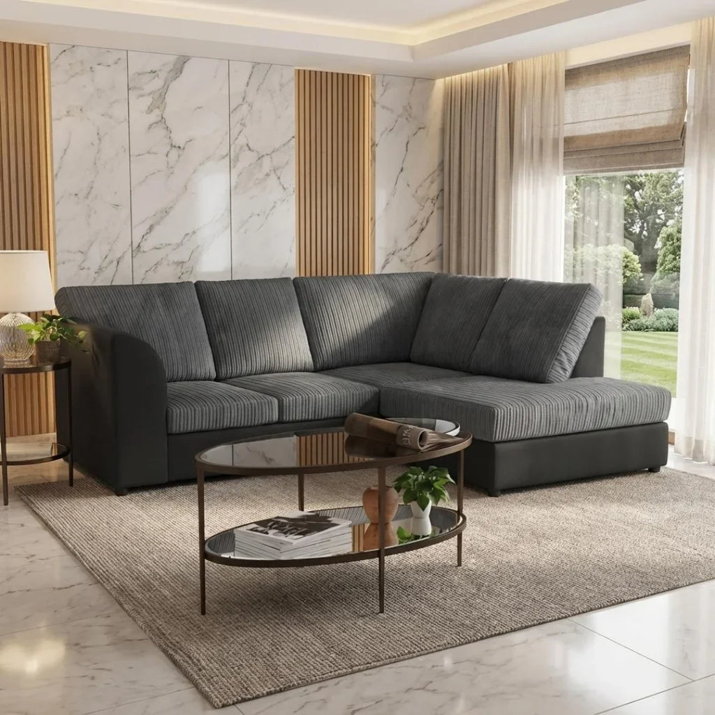 Byron Jumbo Cord and Faux Leather Living Room Sofa