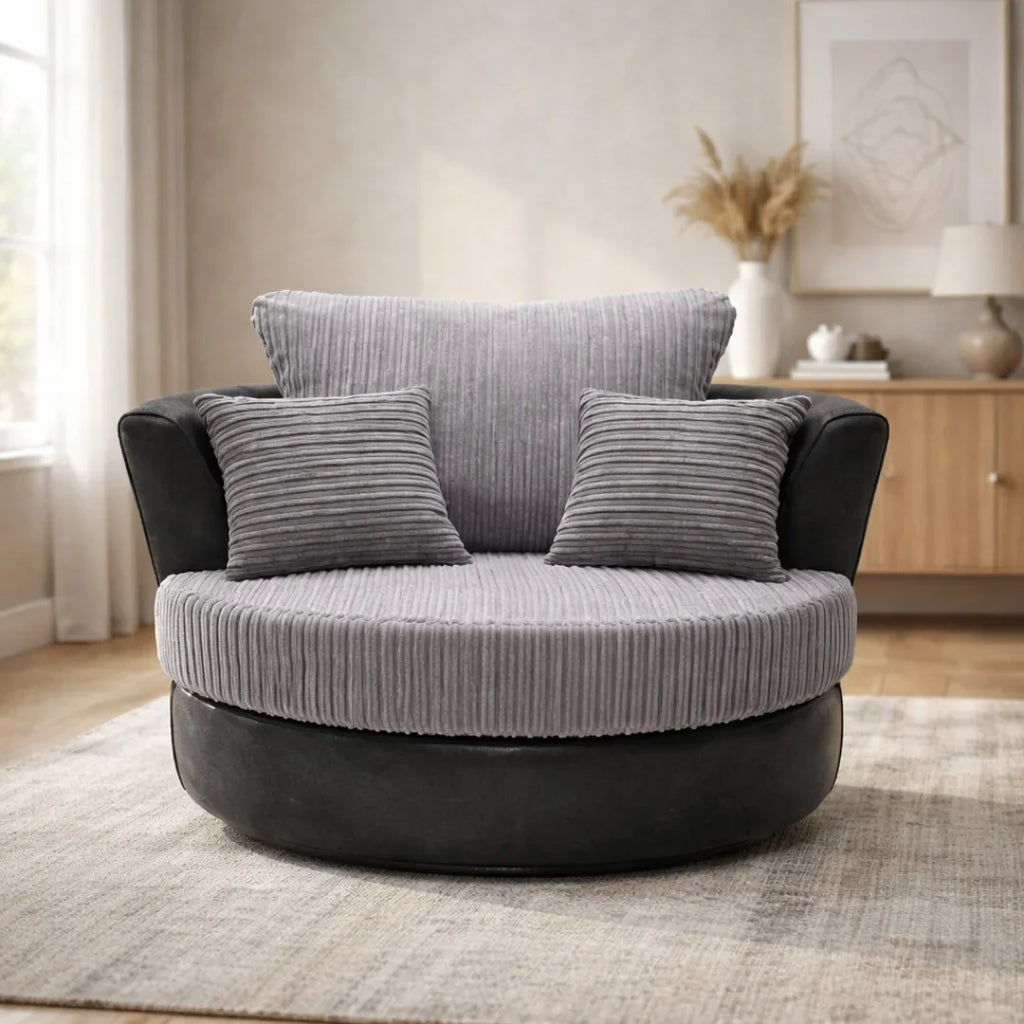 Byron Jumbo Cord and Faux Leather Living Room Sofa
