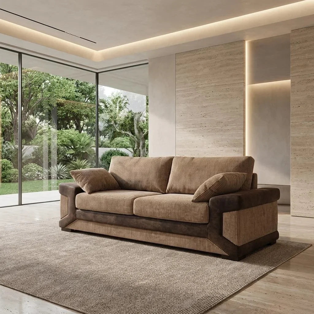 Dino Full Back Jumbo Cord and Faux Leather Living Room Sofa