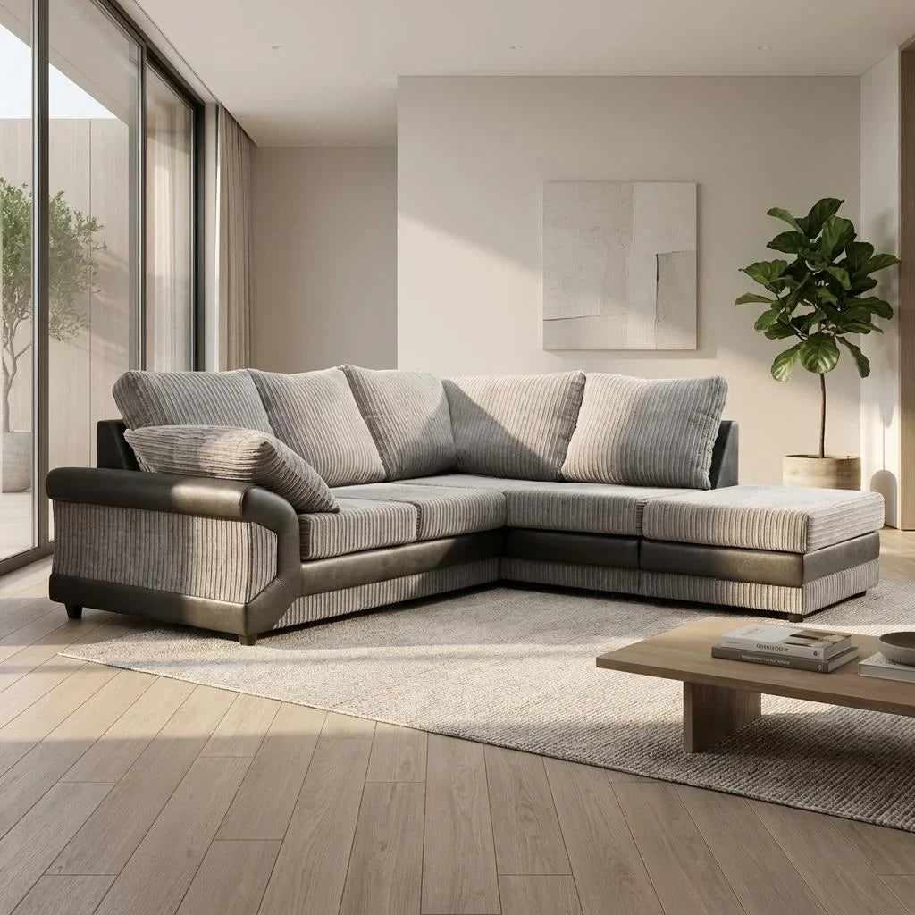 Dino Full Back Jumbo Cord and Faux Leather Living Room Sofa