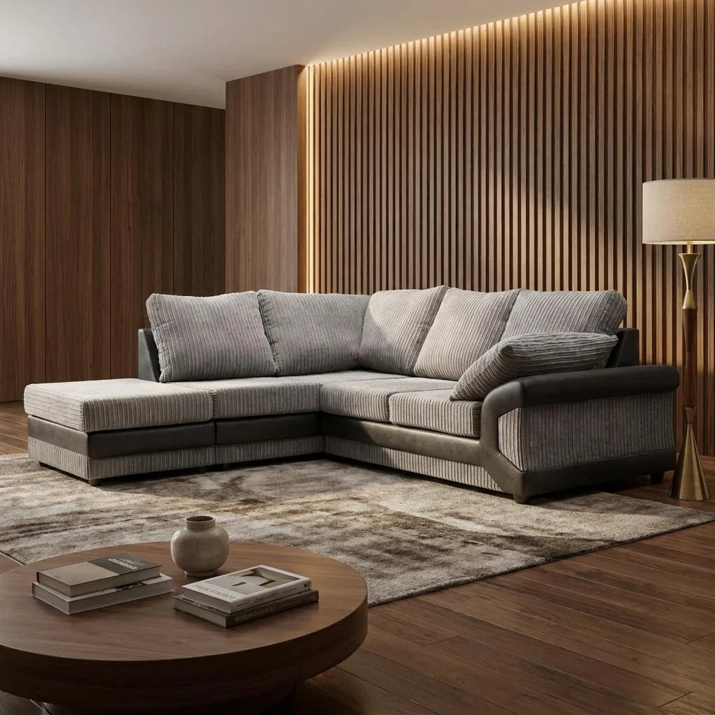 Dino Full Back Jumbo Cord and Faux Leather Living Room Sofa