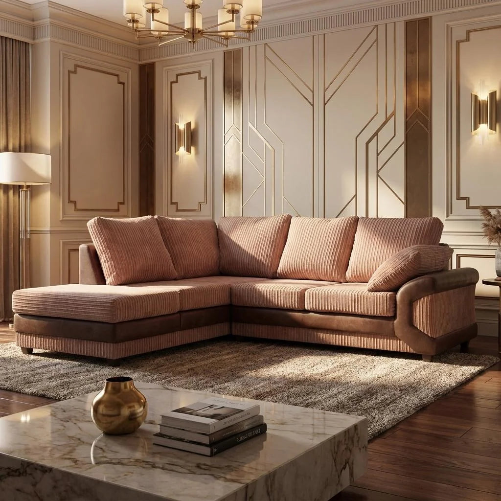 Dino Full Back Jumbo Cord and Faux Leather Living Room Sofa