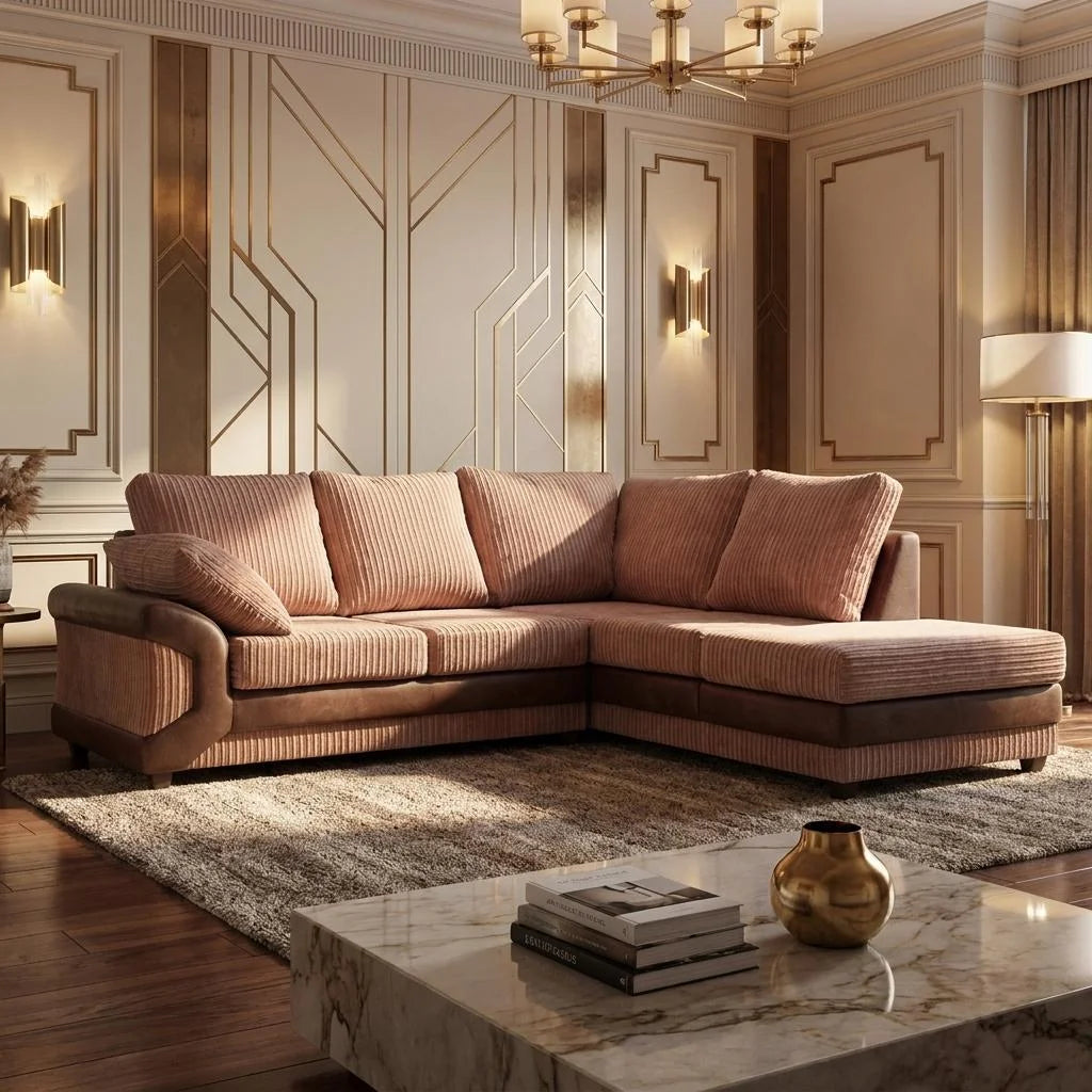 Dino Full Back Jumbo Cord and Faux Leather Living Room Sofa