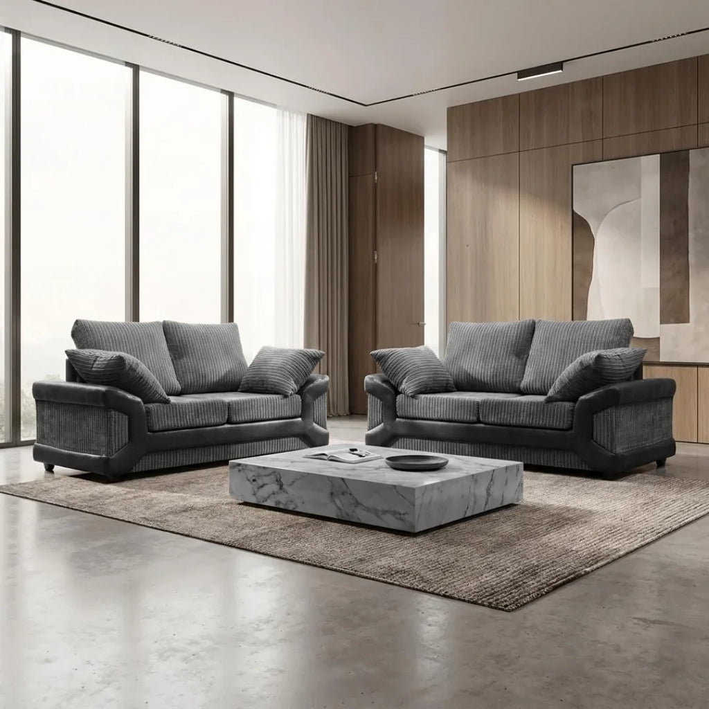 Dino Full Back Jumbo Cord and Faux Leather Living Room Sofa