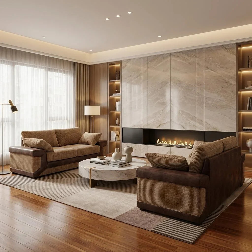 Dino Full Back Jumbo Cord and Faux Leather Living Room Sofa