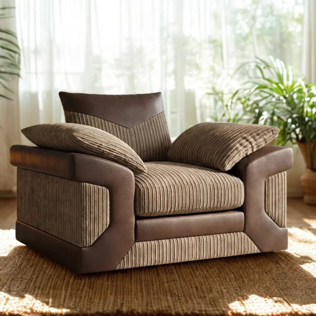 Dino Full Back Jumbo Cord and Faux Leather Living Room Sofa