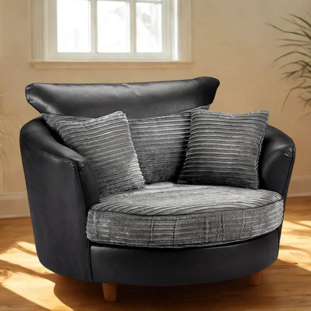 Dino Full Back Jumbo Cord and Faux Leather Living Room Sofa